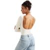imageSUUKSESS Women Backless Y2k Long Sleeve Bodysuit Double Lined Open Back Sexy Basic TopPearl