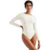 imageSUUKSESS Women Backless Y2k Long Sleeve Bodysuit Double Lined Open Back Sexy Basic TopPearl