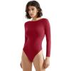 imageSUUKSESS Women Backless Y2k Long Sleeve Bodysuit Double Lined Open Back Sexy Basic TopWine Red