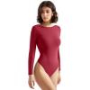 imageSUUKSESS Women Backless Y2k Long Sleeve Bodysuit Double Lined Open Back Sexy Basic TopWine Red