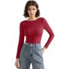 imageSUUKSESS Women Backless Y2k Long Sleeve Bodysuit Double Lined Open Back Sexy Basic TopWine Red