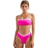 imageSUUKSESS Women Bandeau High Waited 2 Piece Bikini Set Cheeky High Cut Swimsuit104 Pink Color Block