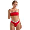 imageSUUKSESS Women Bandeau High Waited 2 Piece Bikini Set Cheeky High Cut Swimsuit104 Red White