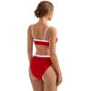 imageSUUKSESS Women Bandeau High Waited 2 Piece Bikini Set Cheeky High Cut Swimsuit104 Red White