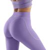 imageSUUKSESS Women Contour High Waisted Leggings with Pockets No Front Seam Workout Yoga Pants Light Purple S