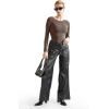 imageSUUKSESS Women Crew Neck Long Sleeve Bodysuit Sexy Thong Bodysuit Shirts01 Brown
