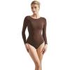 imageSUUKSESS Women Crew Neck Long Sleeve Bodysuit Sexy Thong Bodysuit Shirts01 Dark Brown