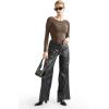 imageSUUKSESS Women Crew Neck Long Sleeve Bodysuit Sexy Thong Bodysuit Shirts01 Dark Brown
