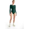 imageSUUKSESS Women Crew Neck Long Sleeve Bodysuit Sexy Thong Bodysuit Shirts01 Dark Green
