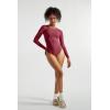imageSUUKSESS Women Crew Neck Long Sleeve Bodysuit Sexy Thong Bodysuit Shirts01 Maroon