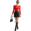 imageSUUKSESS Women Crew Neck Long Sleeve Bodysuit Sexy Thong Bodysuit Shirts01 Red