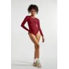 imageSUUKSESS Women Crew Neck Long Sleeve Bodysuit Sexy Thong Bodysuit Shirts01 Wine Red
