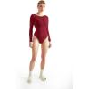 imageSUUKSESS Women Crew Neck Long Sleeve Bodysuit Sexy Thong Bodysuit Shirts01 Wine Red