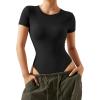 imageSUUKSESS Women Crew Neck Short Sleeve Thong Bodysuit Shirts Basic Top01 Black