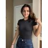 imageSUUKSESS Women Crew Neck Short Sleeve Thong Bodysuit Shirts Basic Top01 Black