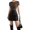 imageSUUKSESS Women Crew Neck Short Sleeve Thong Bodysuit Shirts Basic Top01 Brown