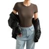 imageSUUKSESS Women Crew Neck Short Sleeve Thong Bodysuit Shirts Basic Top01 Brown
