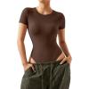 imageSUUKSESS Women Crew Neck Short Sleeve Thong Bodysuit Shirts Basic Top01 Coffee