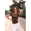 imageSUUKSESS Women Crew Neck Short Sleeve Thong Bodysuit Shirts Basic Top01 Coffee