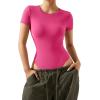 imageSUUKSESS Women Crew Neck Short Sleeve Thong Bodysuit Shirts Basic Top01 Hot Pink
