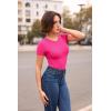 imageSUUKSESS Women Crew Neck Short Sleeve Thong Bodysuit Shirts Basic Top01 Hot Pink