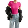imageSUUKSESS Women Crew Neck Short Sleeve Thong Bodysuit Shirts Basic Top01 Hot Pink