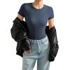 imageSUUKSESS Women Crew Neck Short Sleeve Thong Bodysuit Shirts Basic Top01 Navy