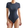 imageSUUKSESS Women Crew Neck Short Sleeve Thong Bodysuit Shirts Basic Top01 Navy