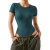 imageSUUKSESS Women Crew Neck Short Sleeve Thong Bodysuit Shirts Basic Top01 Peacock Blue
