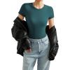 imageSUUKSESS Women Crew Neck Short Sleeve Thong Bodysuit Shirts Basic Top01 Peacock Blue