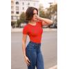 imageSUUKSESS Women Crew Neck Short Sleeve Thong Bodysuit Shirts Basic Top01 Red
