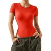 imageSUUKSESS Women Crew Neck Short Sleeve Thong Bodysuit Shirts Basic Top01 Red