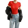 imageSUUKSESS Women Crew Neck Short Sleeve Thong Bodysuit Shirts Basic Top01 Red