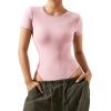 imageSUUKSESS Women Crew Neck Short Sleeve Thong Bodysuit Shirts Basic TopBaby Powder