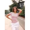 imageSUUKSESS Women Crew Neck Short Sleeve Thong Bodysuit Shirts Basic TopBaby Powder