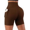 imageSUUKSESS Women Cross Workout Shorts with Pockets 5quot High Waist Booty Biker ShortBrown