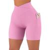 imageSUUKSESS Women Cross Workout Shorts with Pockets 5quot High Waist Booty Biker ShortCherry Pink