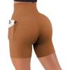 imageSUUKSESS Women Cross Workout Shorts with Pockets 5quot High Waist Booty Biker ShortCoffee Brown