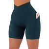imageSUUKSESS Women Cross Workout Shorts with Pockets 5quot High Waist Booty Biker ShortDark Green