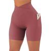 imageSUUKSESS Women Cross Workout Shorts with Pockets 5quot High Waist Booty Biker ShortDeep Pink