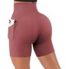 imageSUUKSESS Women Cross Workout Shorts with Pockets 5quot High Waist Booty Biker ShortDeep Pink