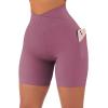 imageSUUKSESS Women Cross Workout Shorts with Pockets 5quot High Waist Booty Biker ShortDeep Purple