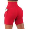 imageSUUKSESS Women Cross Workout Shorts with Pockets 5quot High Waist Booty Biker ShortDream Red