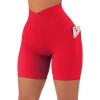 imageSUUKSESS Women Cross Workout Shorts with Pockets 5quot High Waist Booty Biker ShortDream Red