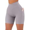 imageSUUKSESS Women Cross Workout Shorts with Pockets 5quot High Waist Booty Biker ShortLight Grey