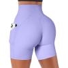 imageSUUKSESS Women Cross Workout Shorts with Pockets 5quot High Waist Booty Biker ShortLilac Purple