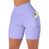 imageSUUKSESS Women Cross Workout Shorts with Pockets 5quot High Waist Booty Biker ShortLilac Purple