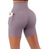 imageSUUKSESS Women Cross Workout Shorts with Pockets 5quot High Waist Booty Biker ShortPurple