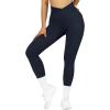 imageSUUKSESS Women Crossover Seamless Leggings Butt Lifting High Waisted Workout Yoga Pants1 Dark Blue