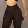 imageSUUKSESS Women Crossover Seamless Leggings Butt Lifting High Waisted Workout Yoga Pants1 Deep Brown